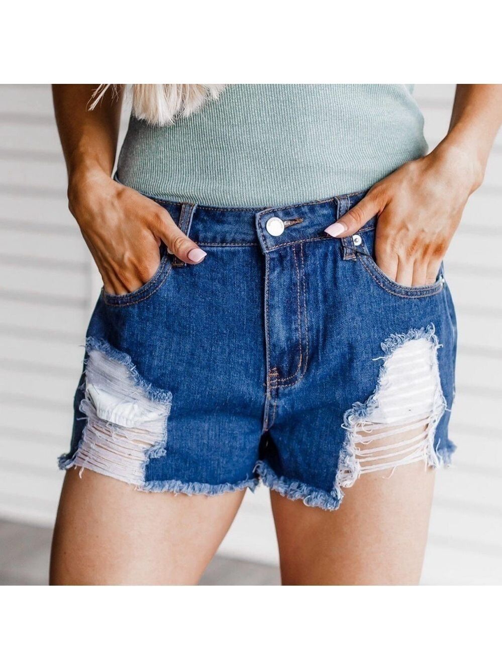 Denim Blvd Distressed Frayed Hem Denim Shorts, high waisted new with tags.